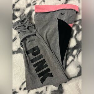 Y2K VS PINK Foldover Fluorescent Orange/Grey/Black Leggings with Pockets-Large